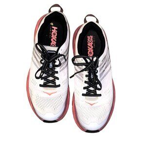 Hoka One One Womens Clifton 6 Running Shoes Size 9 White & Coral Lightweight